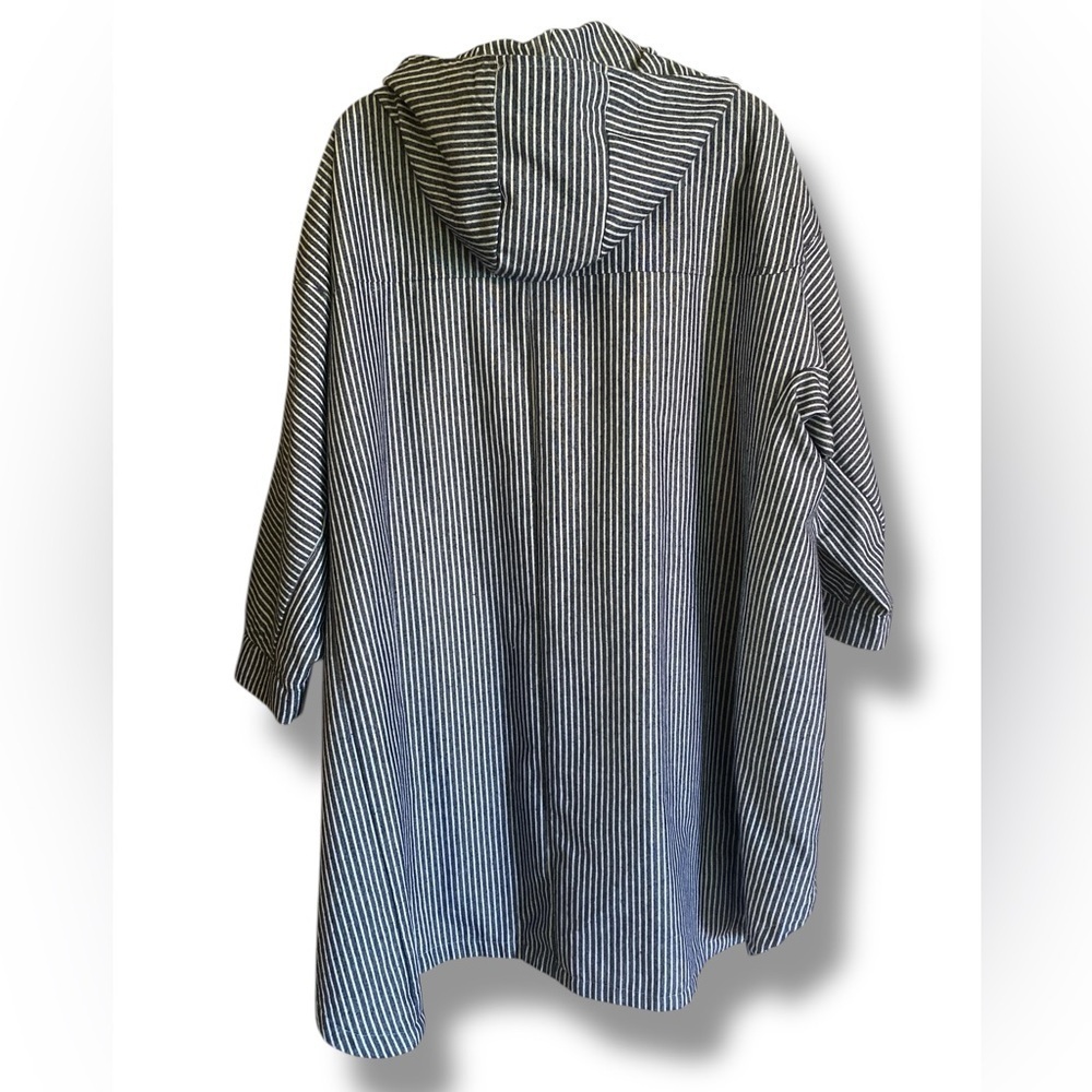 Hooded Denim Jacket Geometric Striped - Picture 4 of 15